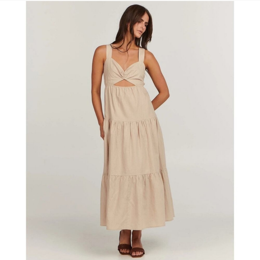 Charlie Holiday Lilian Linen Tiered Cutout Sleeveless Midi Dress